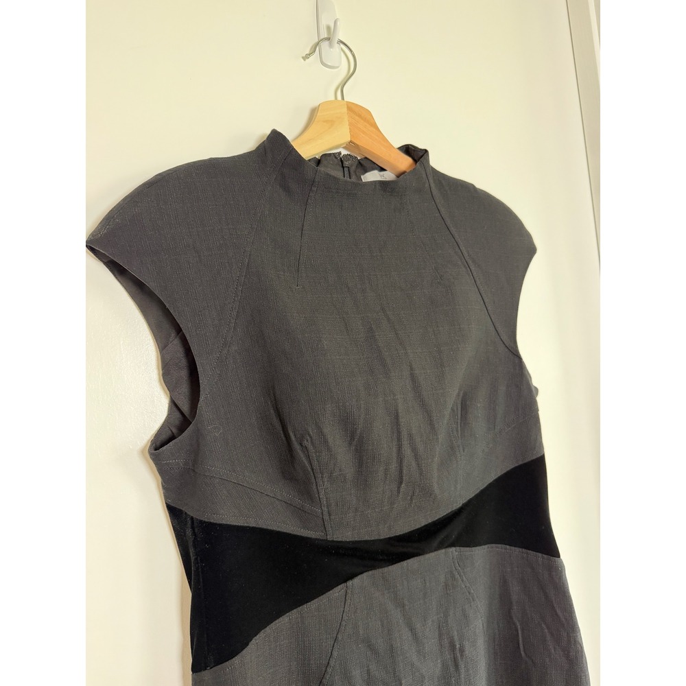 ZAC Zac Posen Black Velvet Contrast Mock Neck Cap Sleeve Sheath Dress Size 10 - Picture 2 of 10